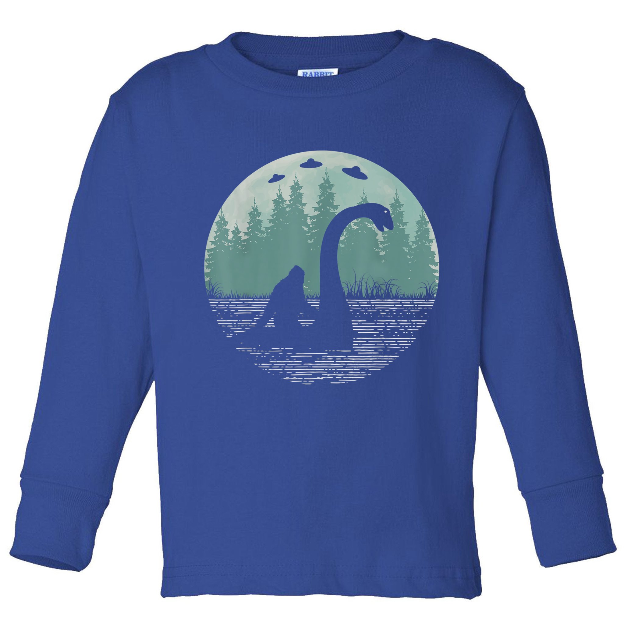Bigfoot Riding Loch Ness Monster Nessie Funny Sasquatch Ufo Toddler Long Sleeve Shirt