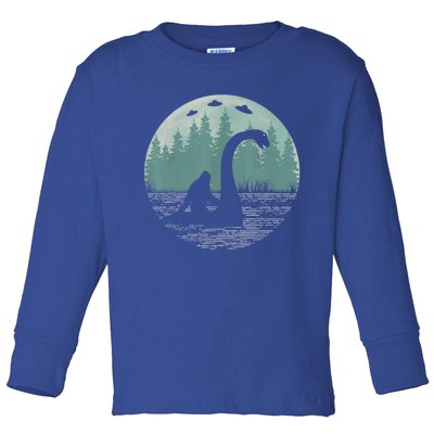 Bigfoot Riding Loch Ness Monster Nessie Funny Sasquatch Ufo Toddler Long Sleeve Shirt