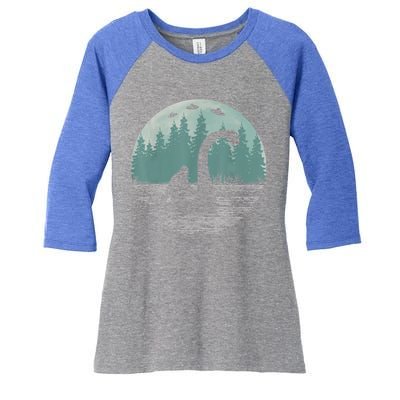 Bigfoot Riding Loch Ness Monster Nessie Funny Sasquatch Ufo Women's Tri-Blend 3/4-Sleeve Raglan Shirt