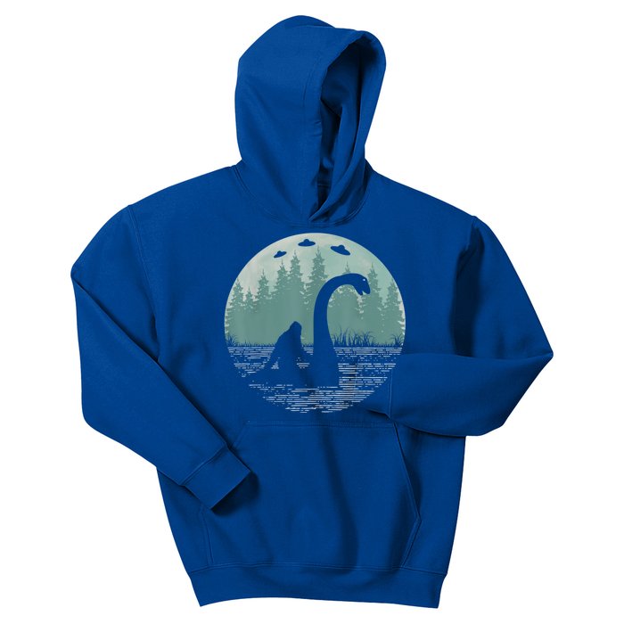 Bigfoot Riding Loch Ness Monster Nessie Funny Sasquatch Ufo Kids Hoodie