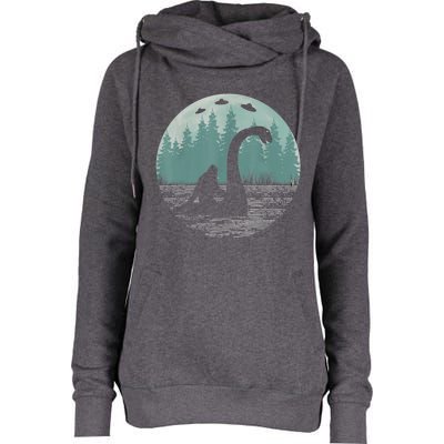 Bigfoot Riding Loch Ness Monster Nessie Funny Sasquatch Ufo Womens Funnel Neck Pullover Hood