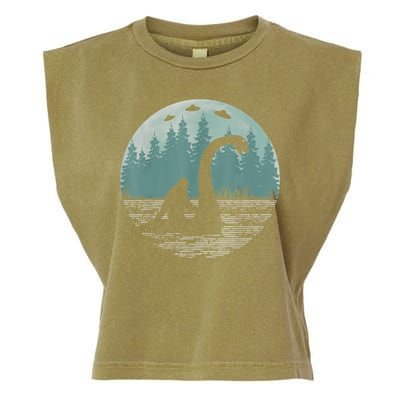 Bigfoot Riding Loch Ness Monster Nessie Funny Sasquatch Ufo Garment-Dyed Women's Muscle Tee
