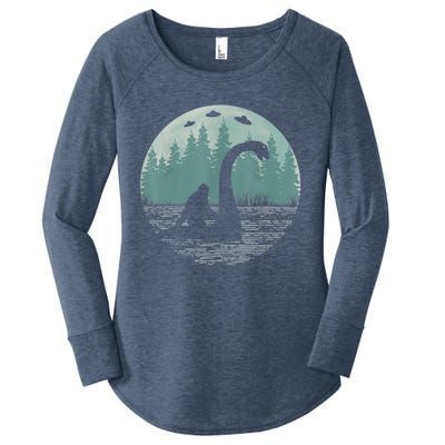 Bigfoot Riding Loch Ness Monster Nessie Funny Sasquatch Ufo Women's Perfect Tri Tunic Long Sleeve Shirt