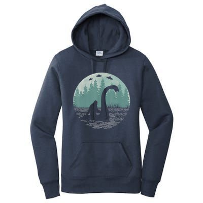 Bigfoot Riding Loch Ness Monster Nessie Funny Sasquatch Ufo Women's Pullover Hoodie