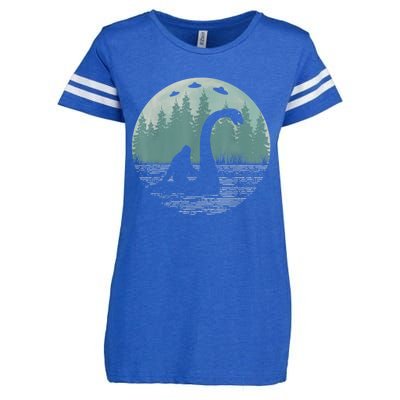 Bigfoot Riding Loch Ness Monster Nessie Funny Sasquatch Ufo Enza Ladies Jersey Football T-Shirt