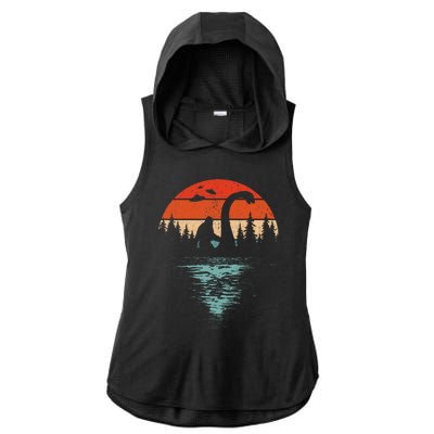 Bigfoot Riding Loch Ness Monster 80s Funny Sasquatch Nessie Ladies PosiCharge Tri-Blend Wicking Draft Hoodie Tank