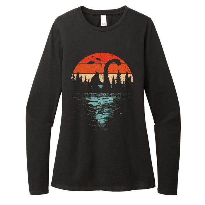 Bigfoot Riding Loch Ness Monster 80s Funny Sasquatch Nessie Womens CVC Long Sleeve Shirt