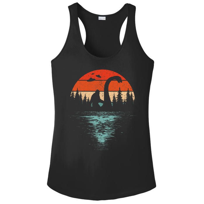 Bigfoot Riding Loch Ness Monster 80s Funny Sasquatch Nessie Ladies PosiCharge Competitor Racerback Tank