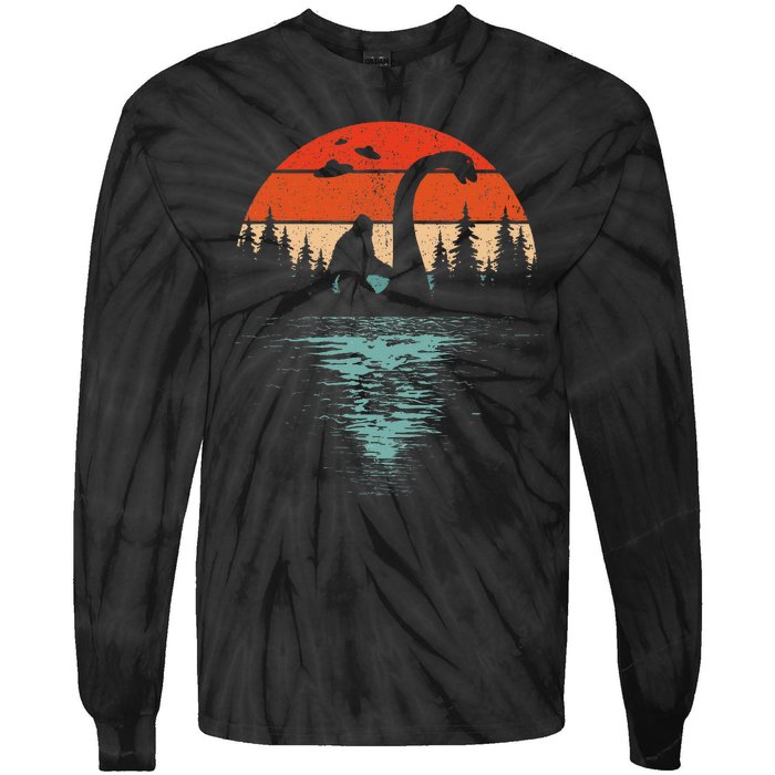 Bigfoot Riding Loch Ness Monster 80s Funny Sasquatch Nessie Tie-Dye Long Sleeve Shirt