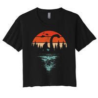 Bigfoot Riding Loch Ness Monster 80s Funny Sasquatch Nessie Women's Crop Top Tee