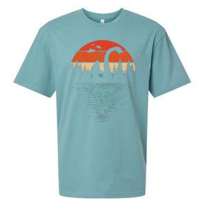 Bigfoot Riding Loch Ness Monster 80s Funny Sasquatch Nessie Sueded Cloud Jersey T-Shirt