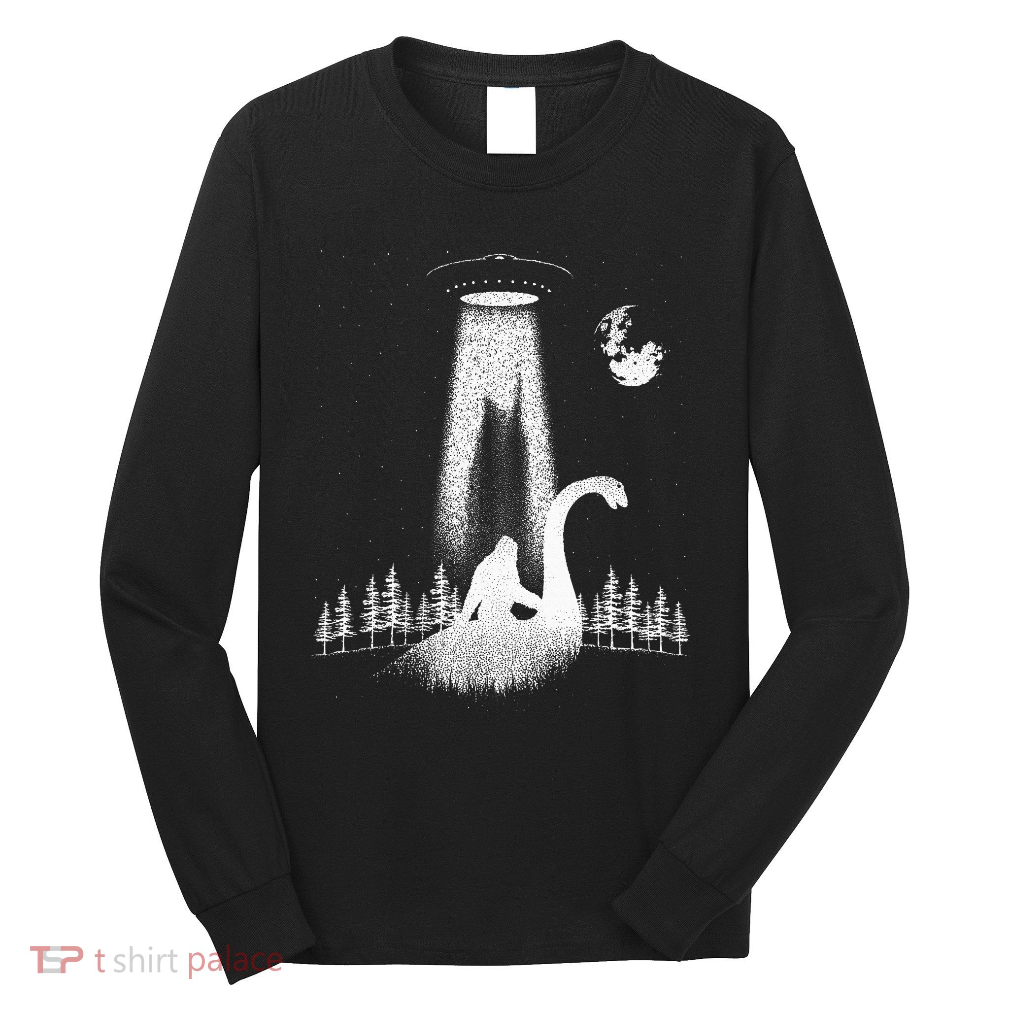 Bigfoot Riding Loch Ness Monster Nessie Funny Sasquatch Ufo Long Sleeve Shirt