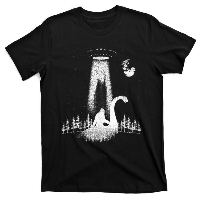 Bigfoot Riding Loch Ness Monster Nessie Funny Sasquatch Ufo T-Shirt