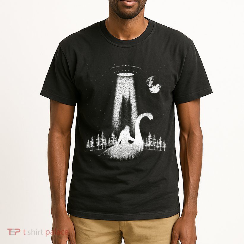 Bigfoot Riding Loch Ness Monster Nessie Funny Sasquatch Ufo Tall T-Shirt