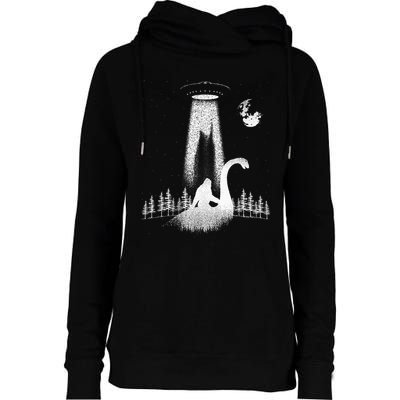 Bigfoot Riding Loch Ness Monster Nessie Funny Sasquatch Ufo Womens Funnel Neck Pullover Hood