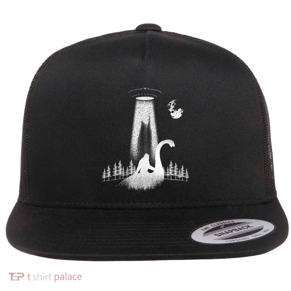 Bigfoot Riding Loch Ness Monster Nessie Funny Sasquatch Ufo Flatbill Hat