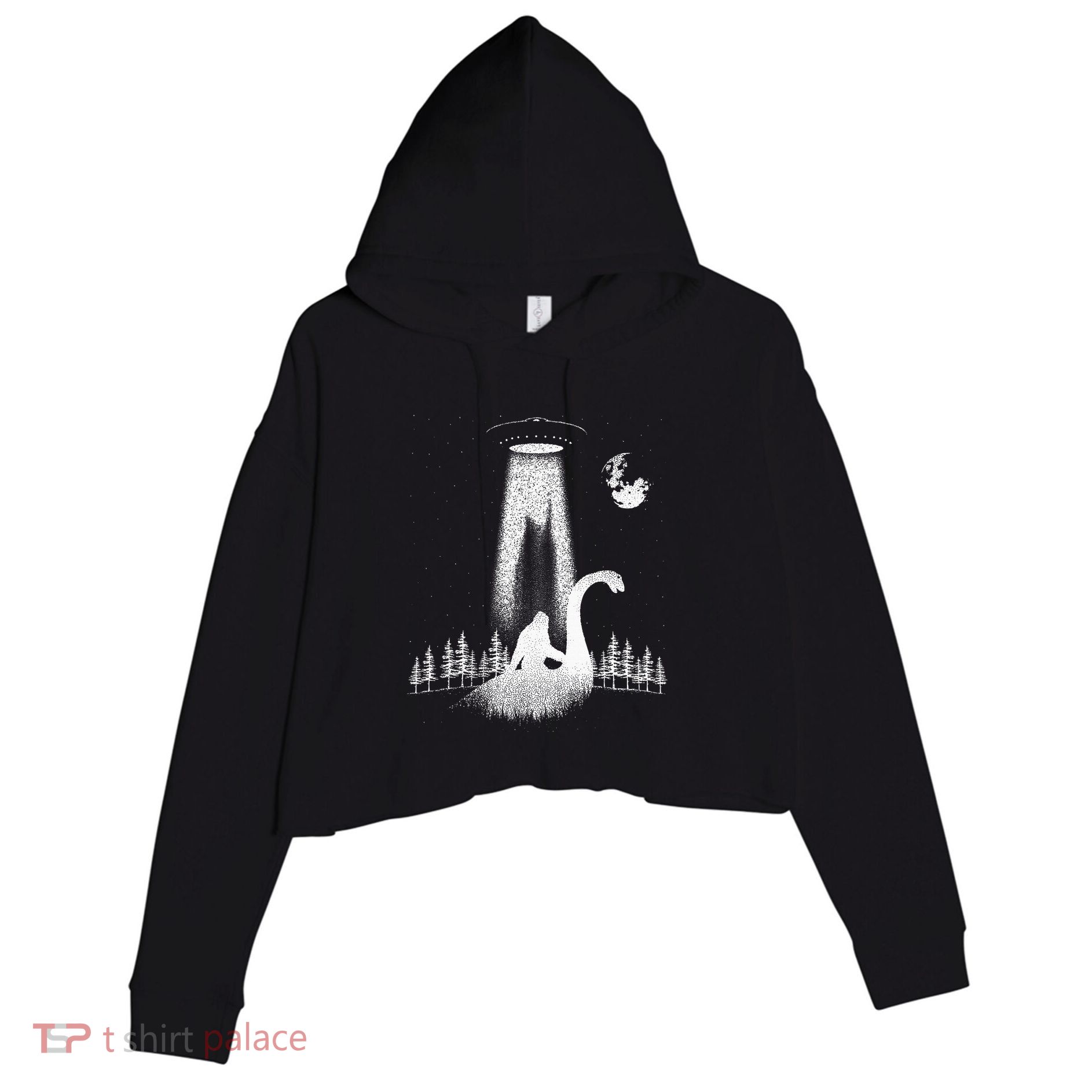 Bigfoot Riding Loch Ness Monster Nessie Funny Sasquatch Ufo Crop Fleece Hoodie