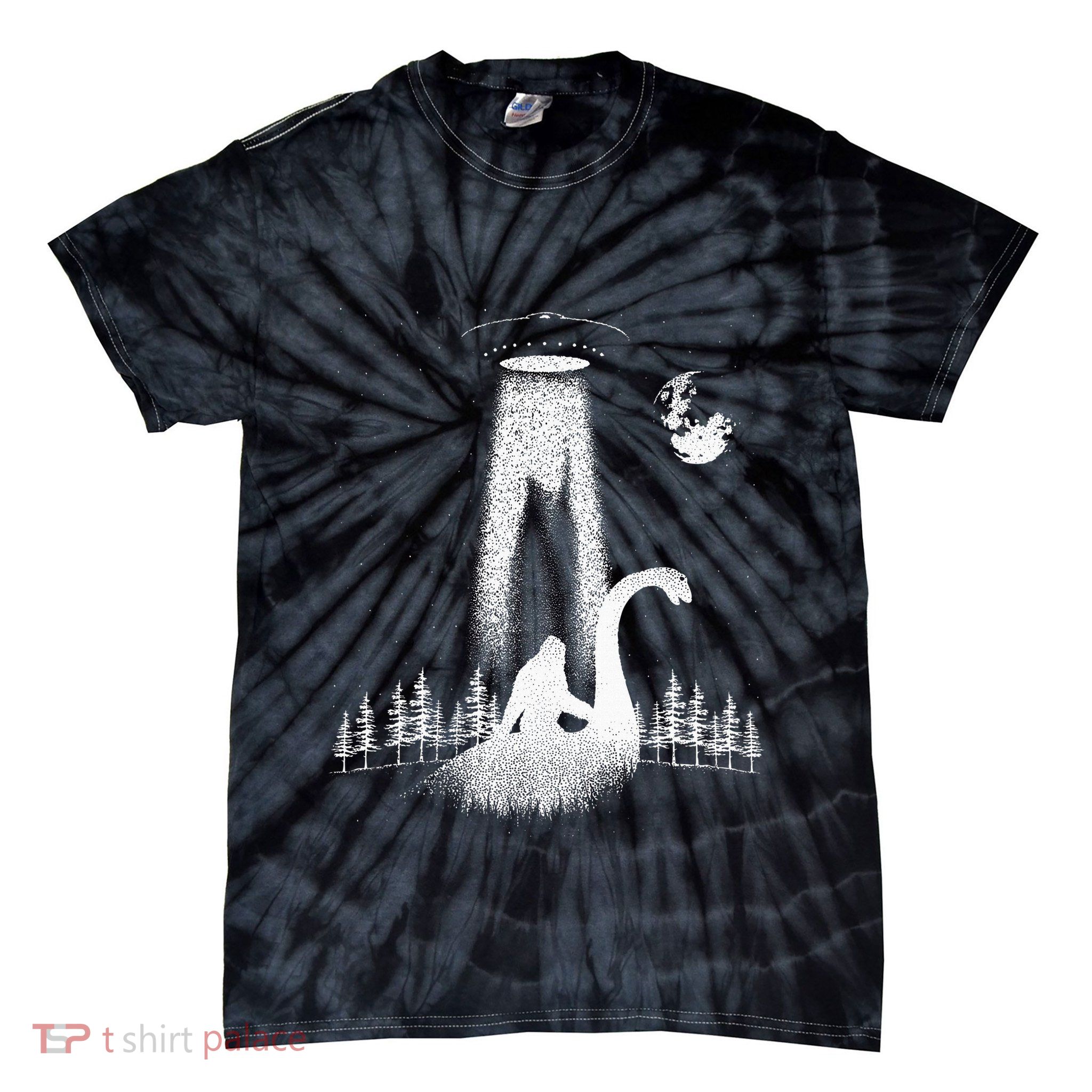 Bigfoot Riding Loch Ness Monster Nessie Funny Sasquatch Ufo Tie-Dye T-Shirt