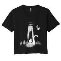 Bigfoot Riding Loch Ness Monster Nessie Funny Sasquatch Ufo Women's Crop Top Tee