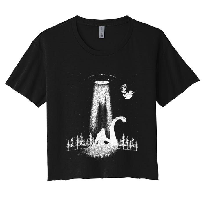 Bigfoot Riding Loch Ness Monster Nessie Funny Sasquatch Ufo Women's Crop Top Tee
