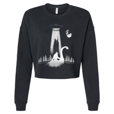 Bigfoot Riding Loch Ness Monster Nessie Funny Sasquatch Ufo Cropped Pullover Crew