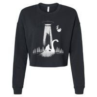 Bigfoot Riding Loch Ness Monster Nessie Funny Sasquatch Ufo Cropped Pullover Crew