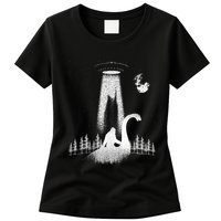 Bigfoot Riding Loch Ness Monster Nessie Funny Sasquatch Ufo Womens T-Shirt