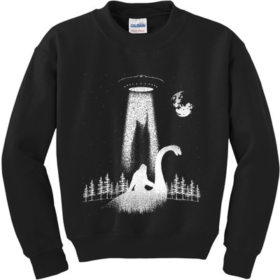 Bigfoot Riding Loch Ness Monster Nessie Funny Sasquatch Ufo Kids Sweatshirt