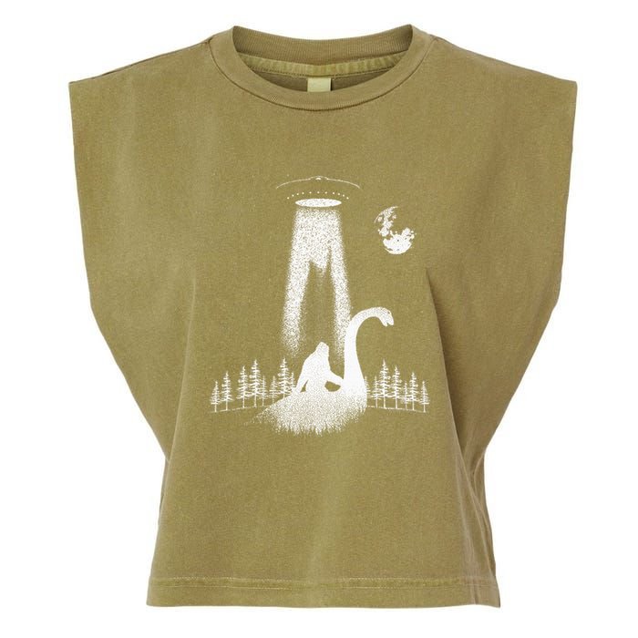 Bigfoot Riding Loch Ness Monster Nessie Funny Sasquatch Ufo Garment-Dyed Women's Muscle Tee