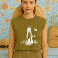 Bigfoot Riding Loch Ness Monster Nessie Funny Sasquatch Ufo Garment-Dyed Women's Muscle Tee
