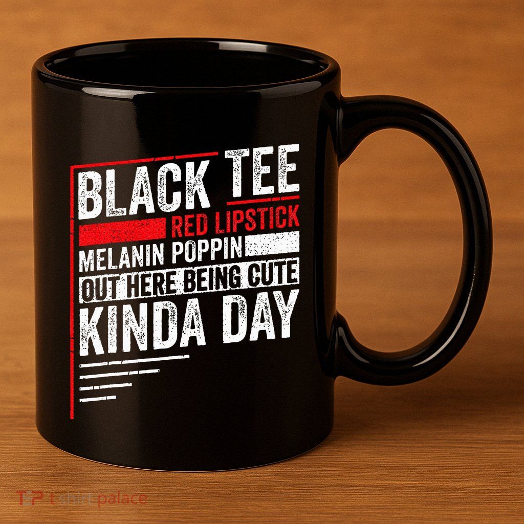 Black Red Lipstick Melanin Poppin Out Here Being 11oz C Handle Ceramic Mug
