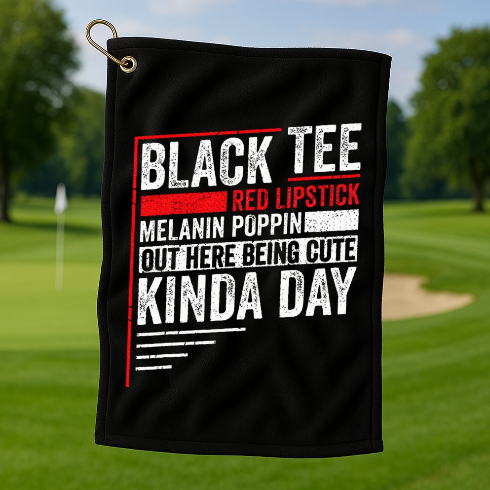 Black Red Lipstick Melanin Poppin Out Here Being Golf Towel