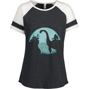 Bigfoot Riding Loch Ness Monster Sasquatch Ufo Abduction Cute Gift Enza Ladies Jersey Colorblock Tee