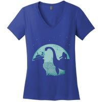 Bigfoot Riding Loch Ness Monster Sasquatch Ufo Abduction Cute Gift Women's V-Neck T-Shirt