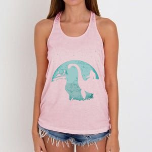 Bigfoot Riding Loch Ness Monster Sasquatch Ufo Abduction Cute Gift Women's Knotted Racerback Tank