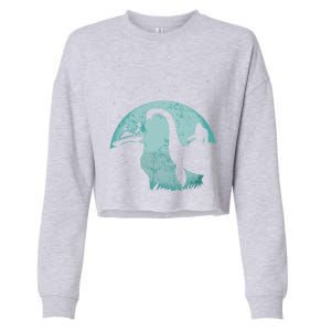 Bigfoot Riding Loch Ness Monster Sasquatch Ufo Abduction Cute Gift Cropped Pullover Crew