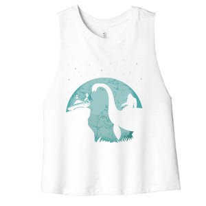 Bigfoot Riding Loch Ness Monster Sasquatch Ufo Abduction Cute Gift Women's Racerback Cropped Tank