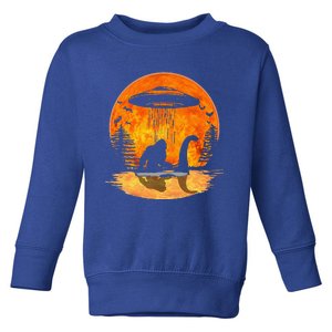 Bigfoot Riding Loch Ness Alien Ship UFO Moon Halloween Toddler Sweatshirt