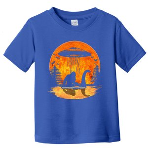 Bigfoot Riding Loch Ness Alien Ship UFO Moon Halloween Toddler T-Shirt