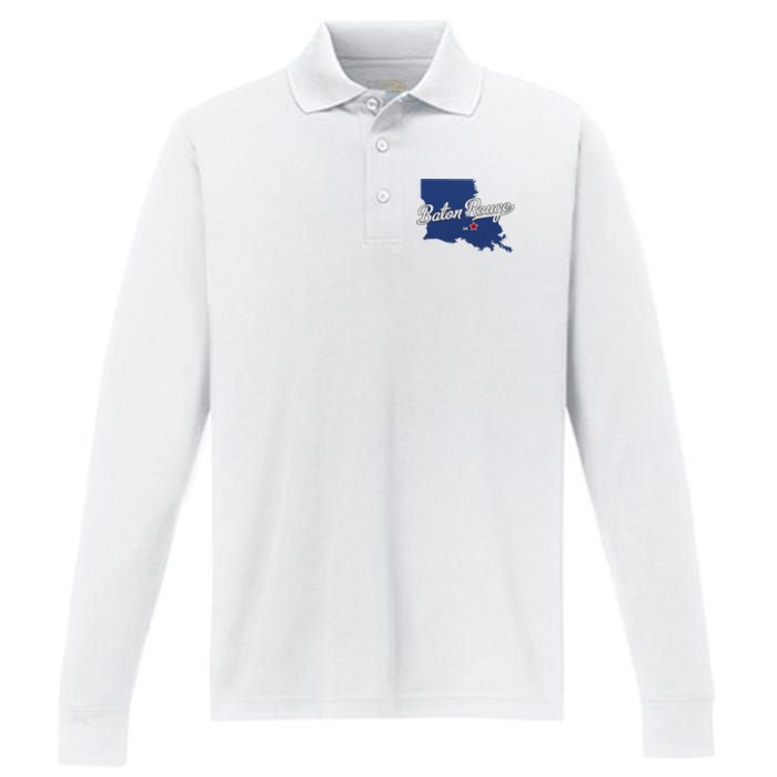 Baton Rouge Louisiana La Map Performance Long Sleeve Polo