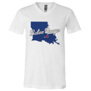 Baton Rouge Louisiana La Map V-Neck T-Shirt