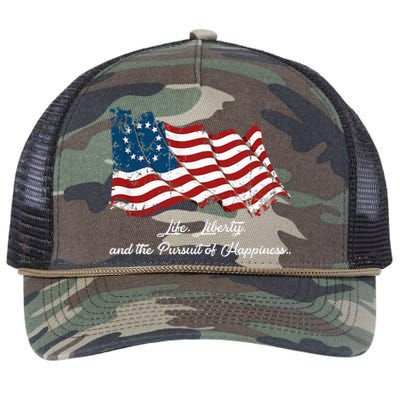 Betsy Ross Life Liberty And The Pursuit Of Happiness Flag Retro Rope Trucker Hat Cap