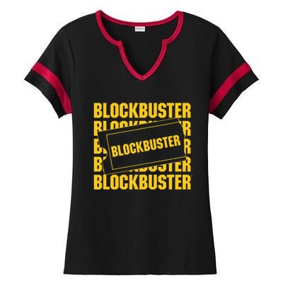 Blockbuster Repeating Logo With Ticket Ladies Halftime Notch Neck Tee