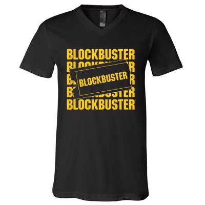 Blockbuster Repeating Logo With Ticket V-Neck T-Shirt