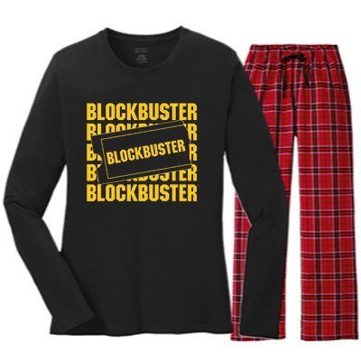 Blockbuster Repeating Logo With Ticket Women's Long Sleeve Flannel Pajama Set 