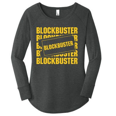 Blockbuster Repeating Logo With Ticket Women's Perfect Tri Tunic Long Sleeve Shirt