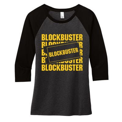 Blockbuster Repeating Logo With Ticket Women's Tri-Blend 3/4-Sleeve Raglan Shirt