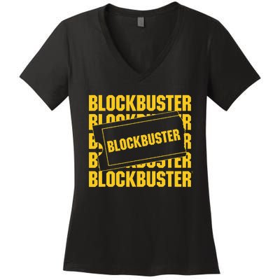 Blockbuster Repeating Logo With Ticket Women's V-Neck T-Shirt