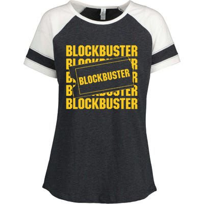 Blockbuster Repeating Logo With Ticket Enza Ladies Jersey Colorblock Tee