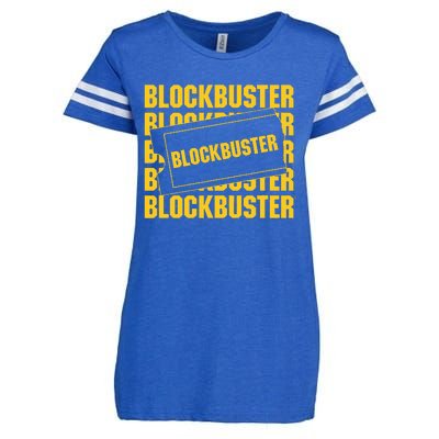 Blockbuster Repeating Logo With Ticket Enza Ladies Jersey Football T-Shirt